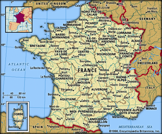 This is a map of France, located in Western Europe